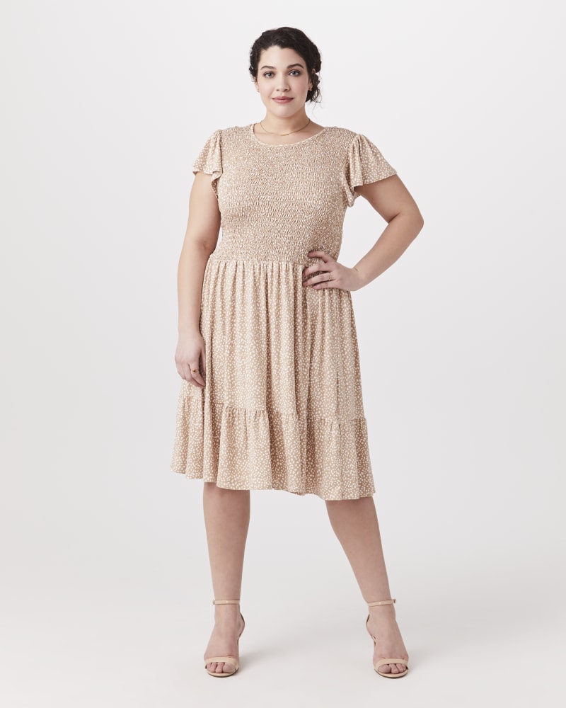 Plus size model with rectangle body shape wearing Elizabeth Flutter-Sleeve Dress by Meri Skye | Dia&Co | dia_product_style_image_id:154359